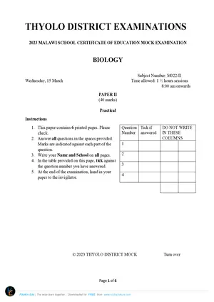2023 Thyolo Cluster MSCE Biology Paper II with Answers - Preview