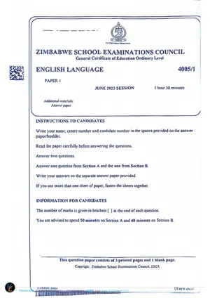 2023 ZimSEC GCE O-Level English Paper 1 June Session Examination - Preview