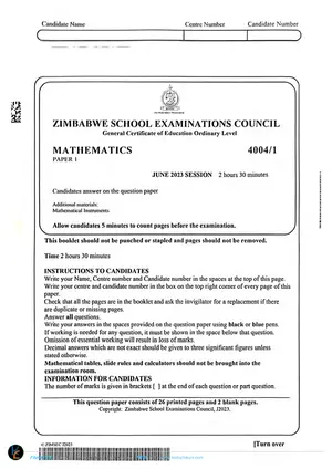 2023 ZimSEC GCE O-Level Mathematics Paper 1 June Session - Preview