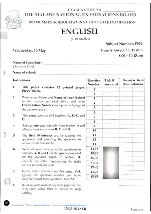 2023 PSLCE English MANEB - Preview