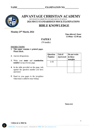 2024 Advantage MSCE Bible Knowledge Paper II - Preview