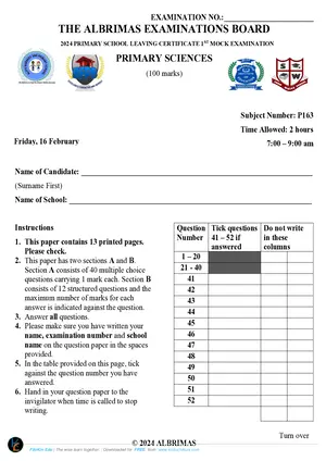 2024 Albrimas PSLCE Primary Sciences First Mock - Preview