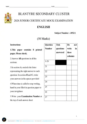 2024 BSS Cluster JCE English Paper I Mock - Preview
