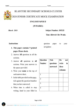 2024 BSS Cluster JCE English Paper II Mock - Preview