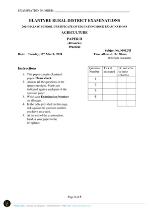 2024 Blantyre Rural MSCE Agriculture Paper II Mock Paper - Preview