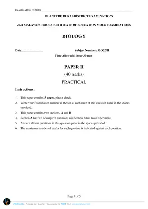 2024 Blantyre Rural MSCE Biology Paper I Mock - Preview