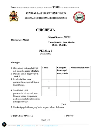 2024 CEED MSCE Chichewa Paper I Mock with Answers - Preview