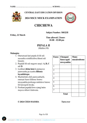 2024 CEED MSCE Chichewa Paper II Mock with Answers - Preview