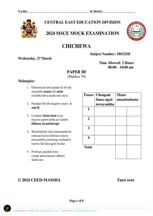 2024 CEED MSCE Chichewa Paper III Mock with Answers - Preview