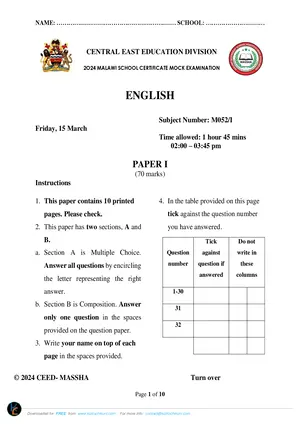2024 CEED MSCE English Paper I Mock with Answers - Preview