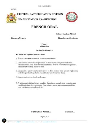 2024 CEED MSCE French Paper I Aural & Oral Mock with Answers - Preview