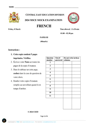 2024 CEED MSCE French Paper III Mock with Answers - Preview