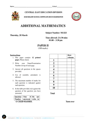 2024 CEED MSCE Mock Additional Mathematics Paper II with Answers - Preview