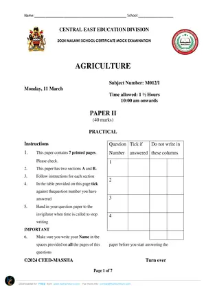 2024 CEED MSCE Mock Agriculture Paper II with Answers - Preview