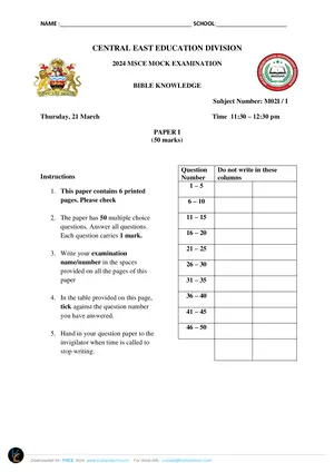 2024 CEED MSCE Mock Bible Knowledge Paper I with Answers - Preview
