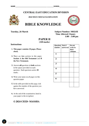 2024 CEED MSCE Mock Bible Knowledge Paper II with Answers - Preview