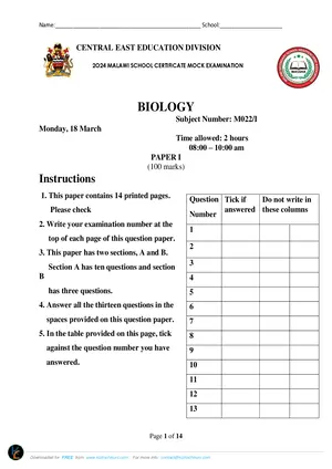 2024 CEED MSCE Mock Biology Paper I with Answers - Preview