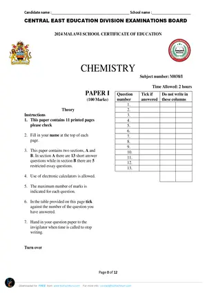 2024 CEED MSCE Mock Chemistry Paper I with Answers - Preview