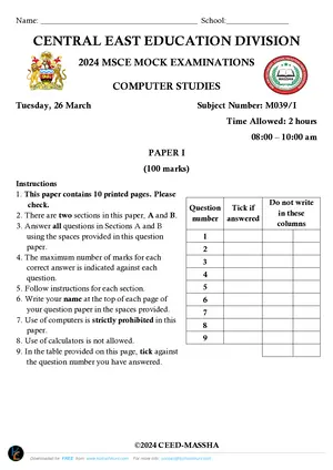 2024 CEED MSCE Mock Computer Studies Paper I with Answers - Preview