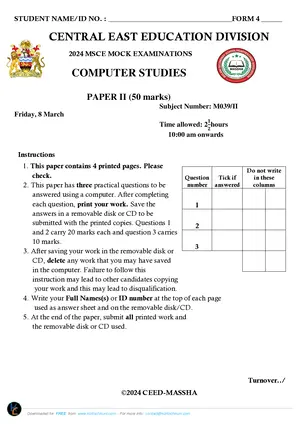 2024 CEED MSCE Mock Computer Studies Paper II - Preview