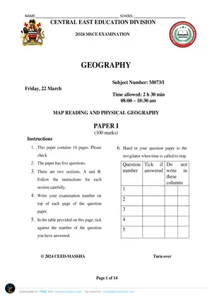 2024 CEED MSCE Mock Geography Paper I (Physical) with Answers - Preview