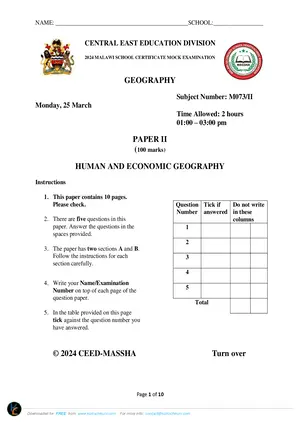 2024 CEED MSCE Mock Geography Paper II (Human) with Answers - Preview