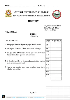 2024 CEED MSCE Mock History Paper I with Answers - Preview