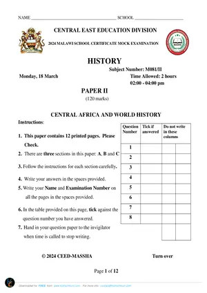 2024 CEED MSCE Mock History Paper II with Answers - Preview