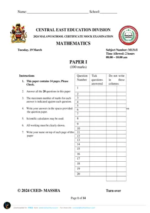 2024 CEED MSCE Mock Mathematics Paper I with Answers - Preview