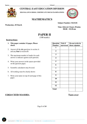 2024 CEED MSCE Mock Mathematics Paper II with Answers - Preview