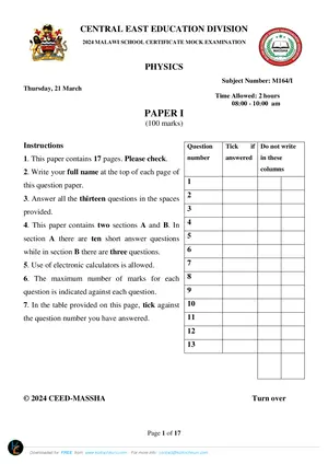 2024 CEED MSCE Mock Physics Paper I with Answers - Preview