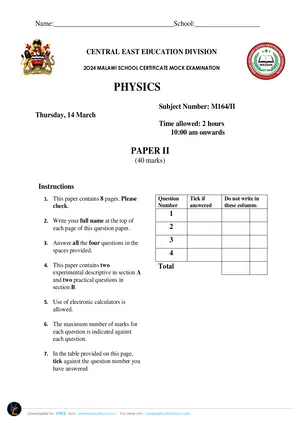 2024 CEED MSCE Mock Physics Paper II with Answers - Preview