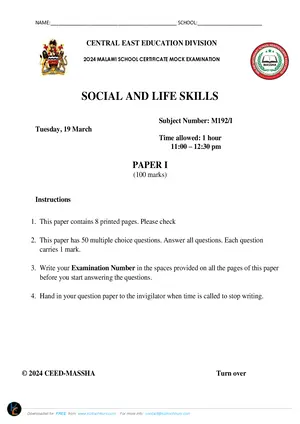 2024 CEED MSCE Mock Social and Life Skills Paper I with Answers - Preview