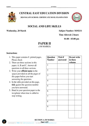 2024 CEED MSCE Mock Social and Life Skills Paper II with Answers - Preview