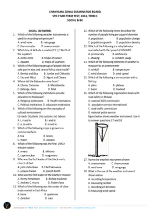 2024 Chanyama Standard 7 Term 1 SES Past Paper - Preview