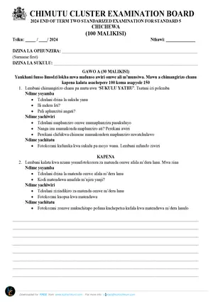 2024 Chimutu Standard 5 Term 2 Chichewa Past Paper with Answers - Preview