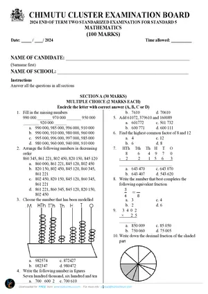 2024 Chimutu Standard 5 Term 2 Mathematics Past Paper with Answers - Preview