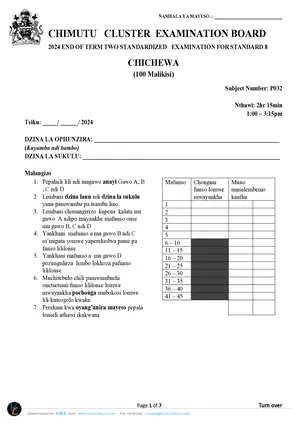 2024 Chimutu Zone Standard 8 Term 2 Chichewa Past Paper - Preview