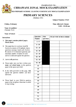 2024 Chisawani Zone PSLCE Primary Science - Preview