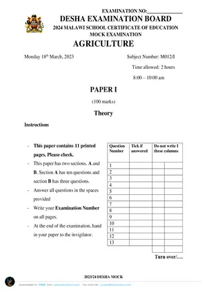2024 DESHA MSCE Agriculture Paper I - Preview