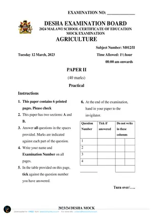 2024 DESHA MSCE Agriculture Paper II - Preview