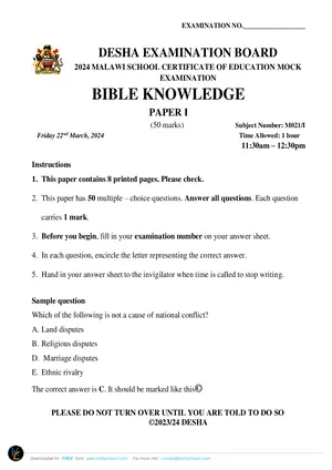 2024 DESHA MSCE Bible Knowledge Paper I - Preview