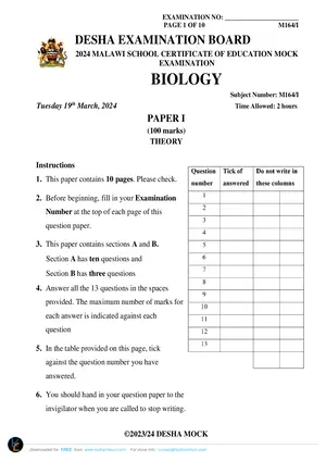 2024 DESHA MSCE Biology Paper II - Preview