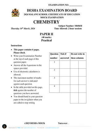 2024 DESHA MSCE Chemistry Paper II - Preview