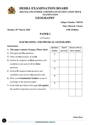 2024 DESHA MSCE Geography Paper I (Physical) - Preview