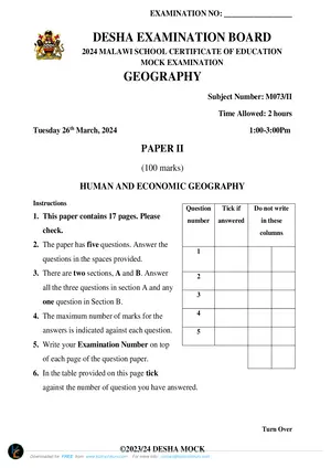 2024 DESHA MSCE Geography Paper II (Human) - Preview