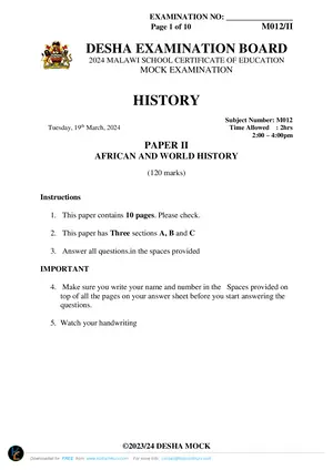 2024 DESHA MSCE History Paper II - Preview
