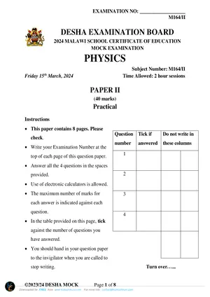 2024 DESHA MSCE Physics Paper II Past Paper - Preview