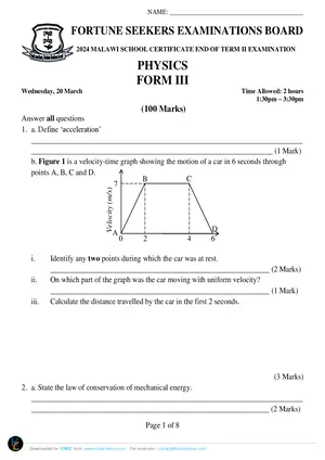 2024 Fortune Seekers Pvt Form 3 Term 2 Physics Question Paper - Preview