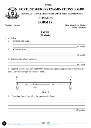 2024 Fortune Seekers Pvt Form 4 Term 2 Physics Paper I - Preview